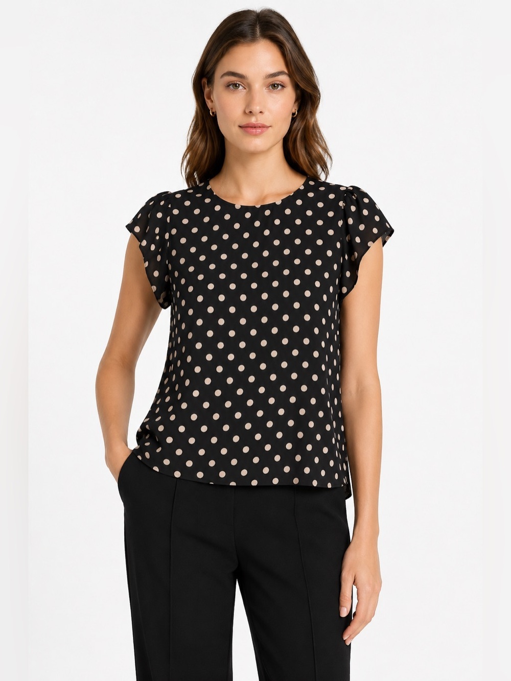 RED Valentino Black & Blush Polka Dot Blouse Top Size 42 US 6